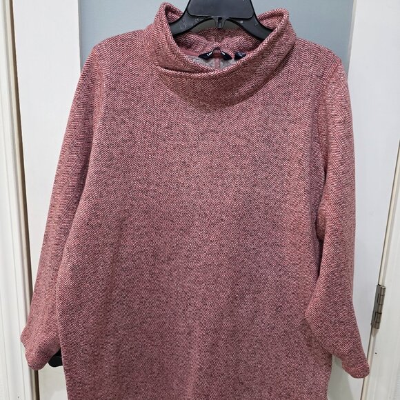 Lands' End Sweaters - Lands’ End Women’s 1X Red Patterned Sweater 16W-18W Cowl Neck Cozy Knit Pullover